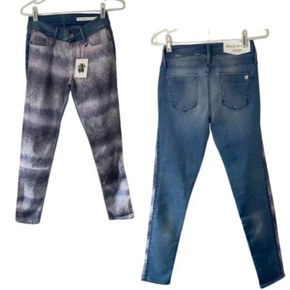 NWT Black Orchid Two Tone Flip Flop Double Sided Snakeskin Print Denim Jeans - Picture 2 of 9